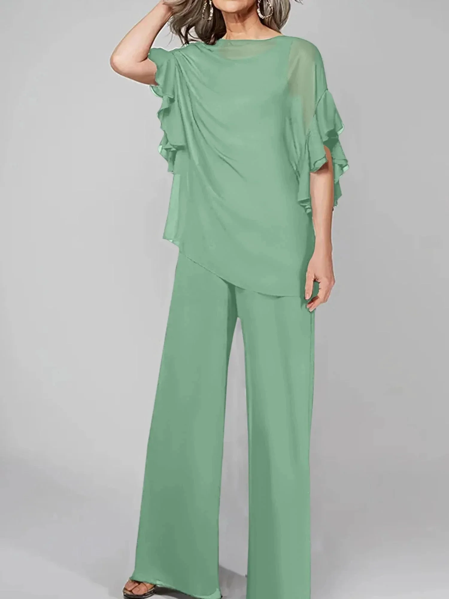 Jumpsuits Scoop Half Sleeves Chiffon Mother Of The Bride Pantsuits - Image 65