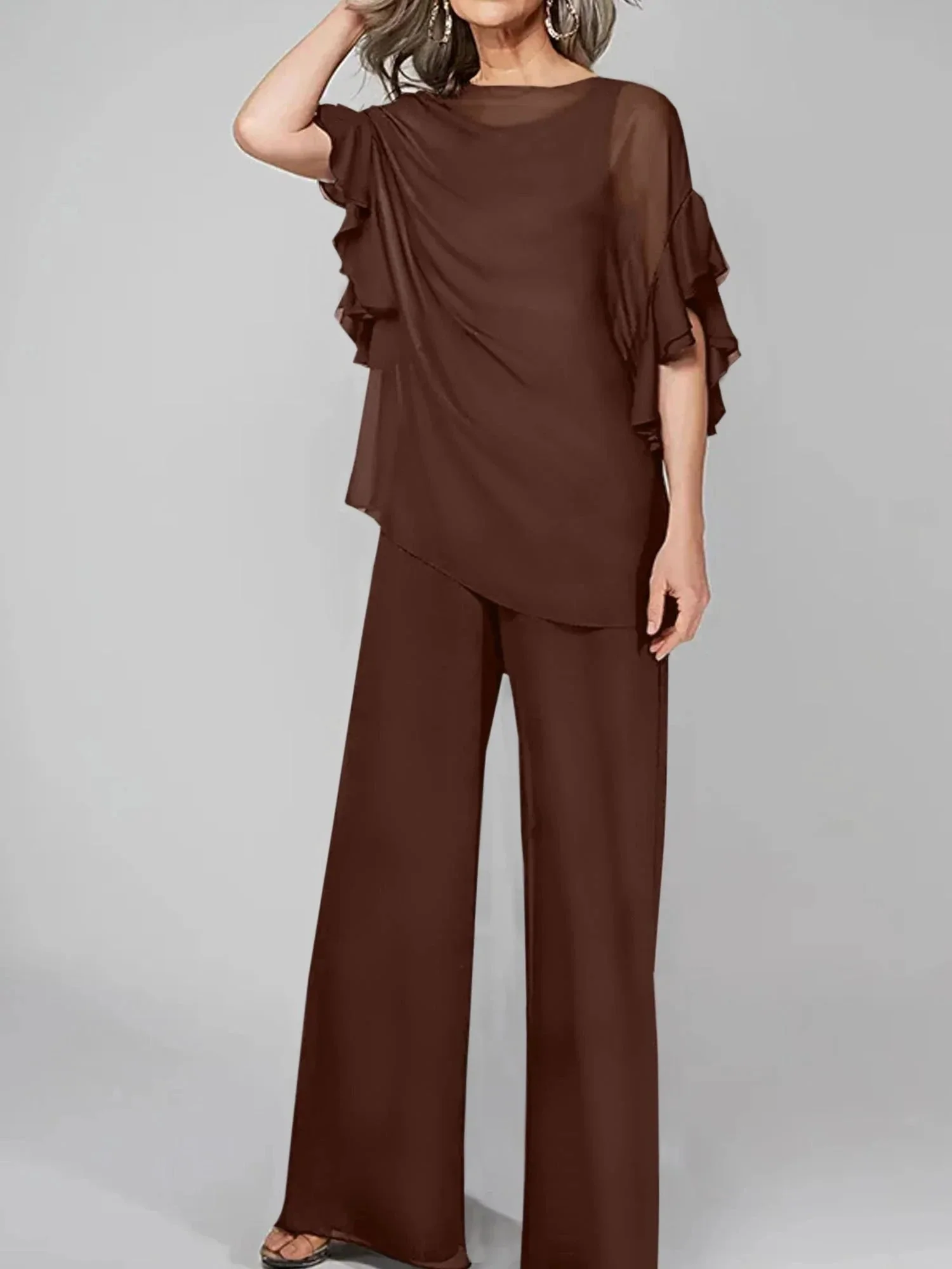 Jumpsuits Scoop Half Sleeves Chiffon Mother Of The Bride Pantsuits - Image 7
