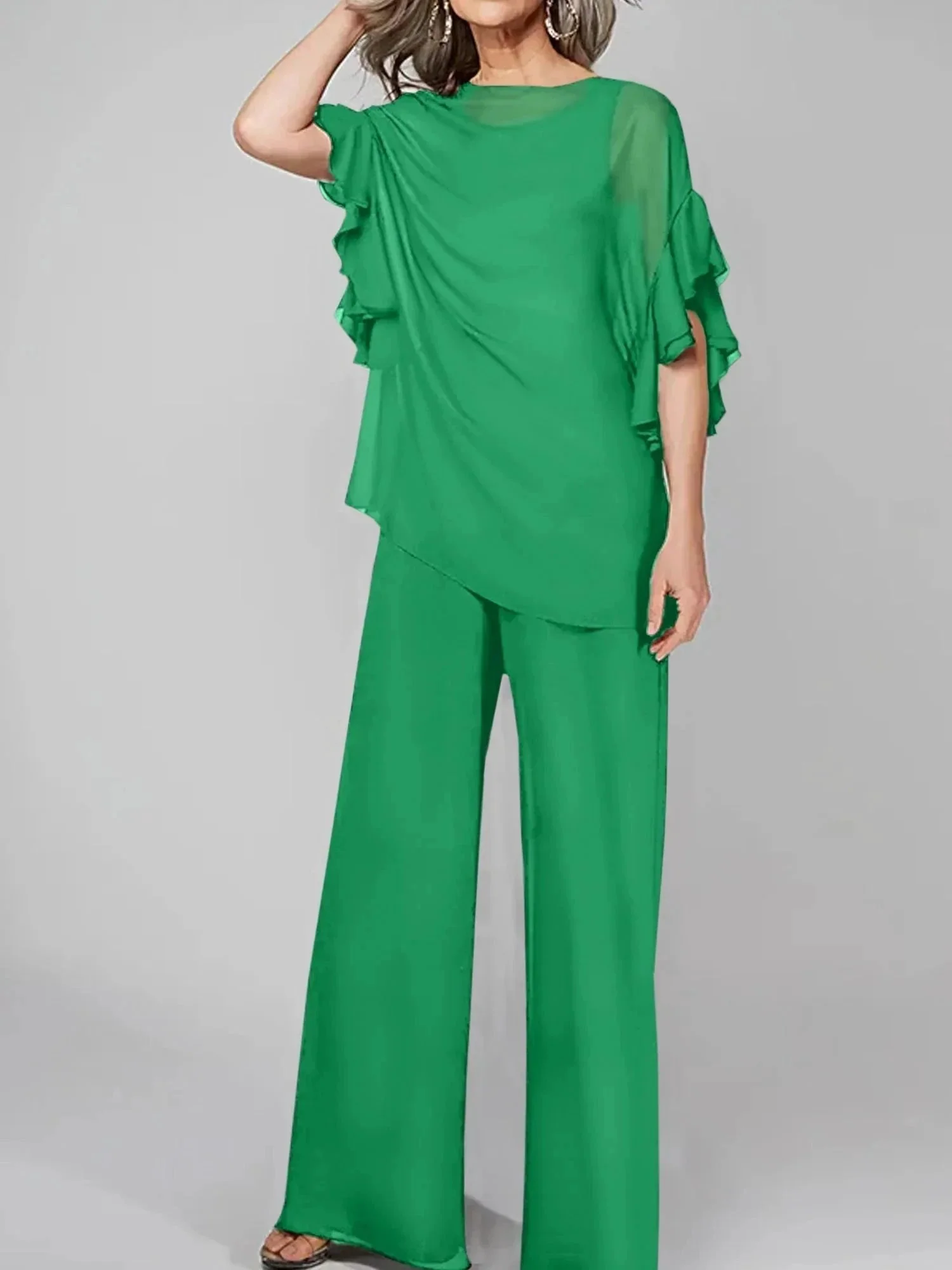 Jumpsuits Scoop Half Sleeves Chiffon Mother Of The Bride Pantsuits - Image 70