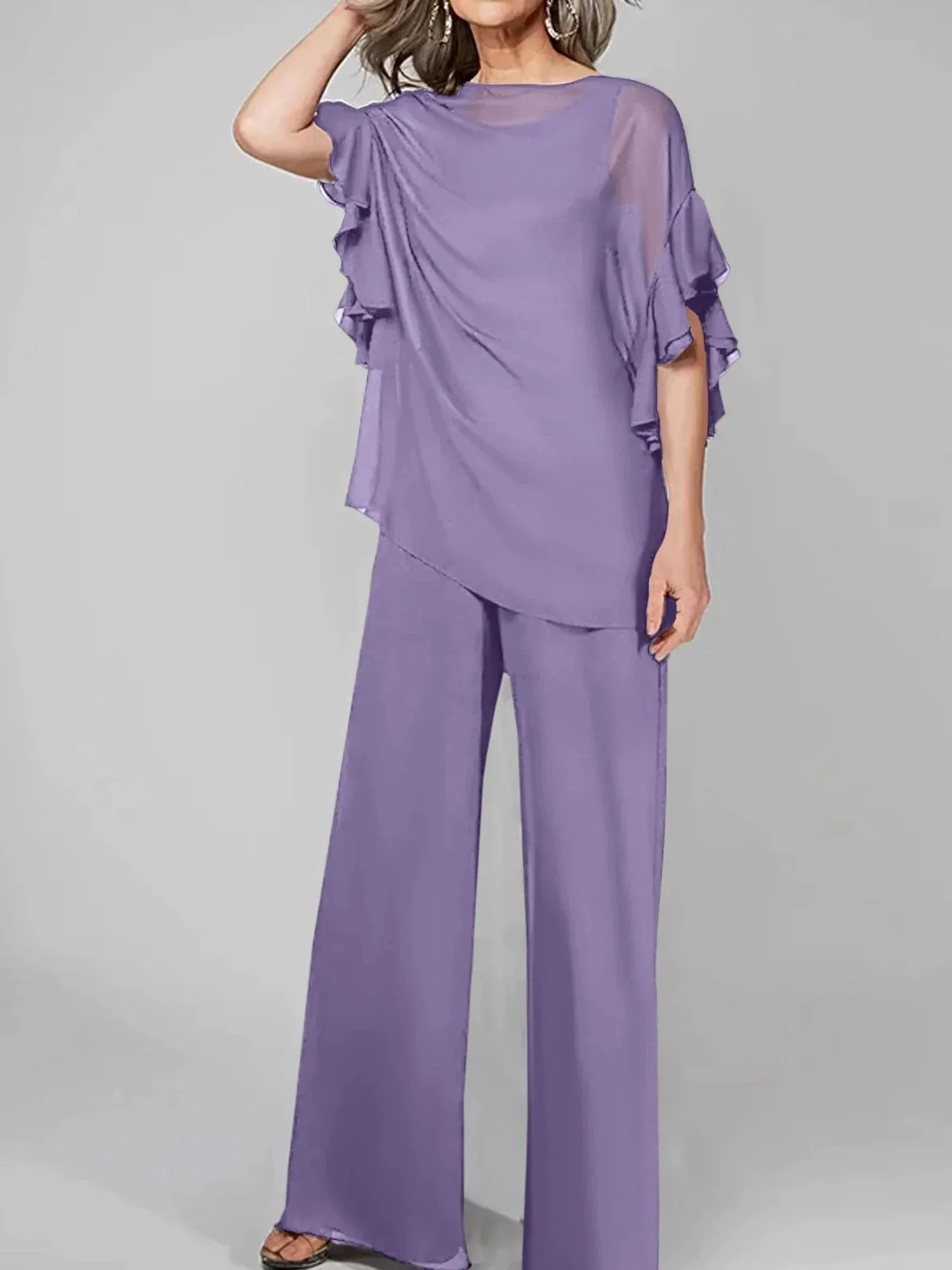 Jumpsuits Scoop Half Sleeves Chiffon Mother Of The Bride Pantsuits - Image 73