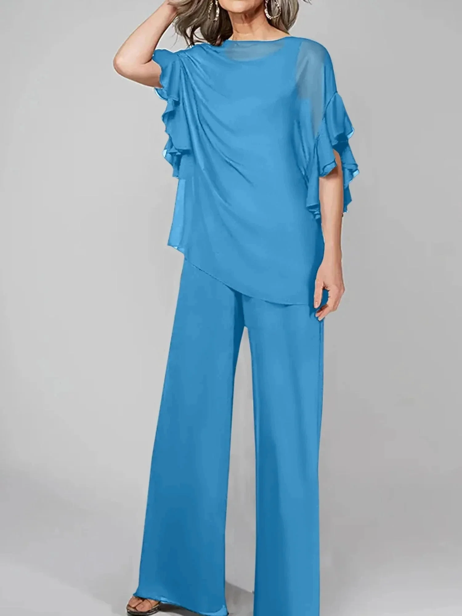 Jumpsuits Scoop Half Sleeves Chiffon Mother Of The Bride Pantsuits - Image 78