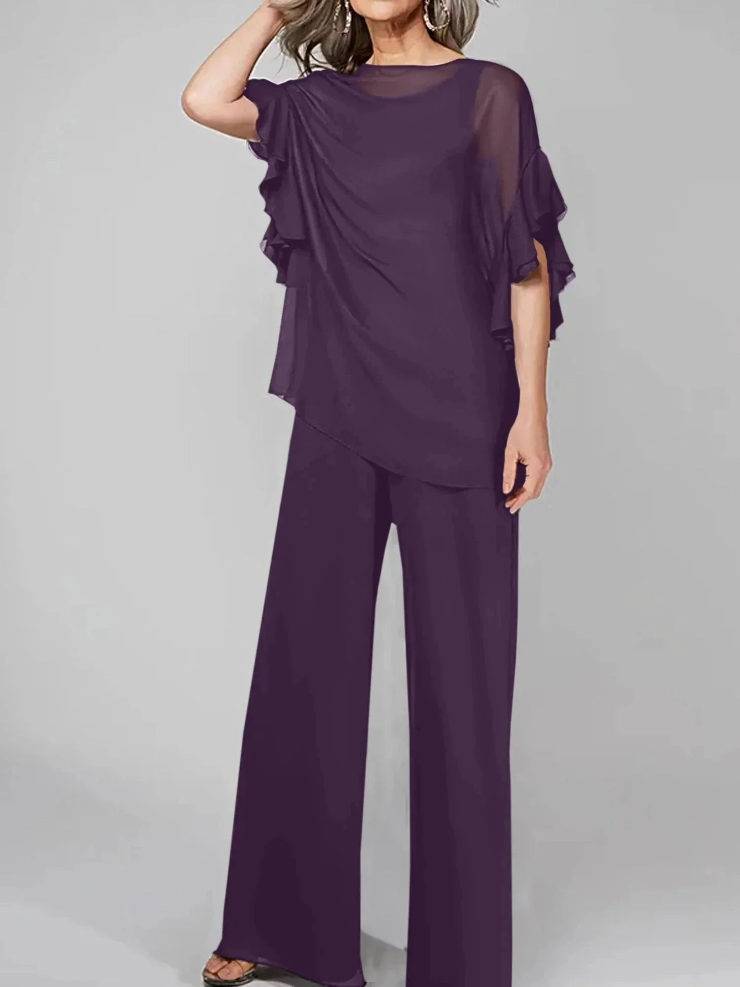 Jumpsuits Scoop Half Sleeves Chiffon Mother Of The Bride Pantsuits - Image 83