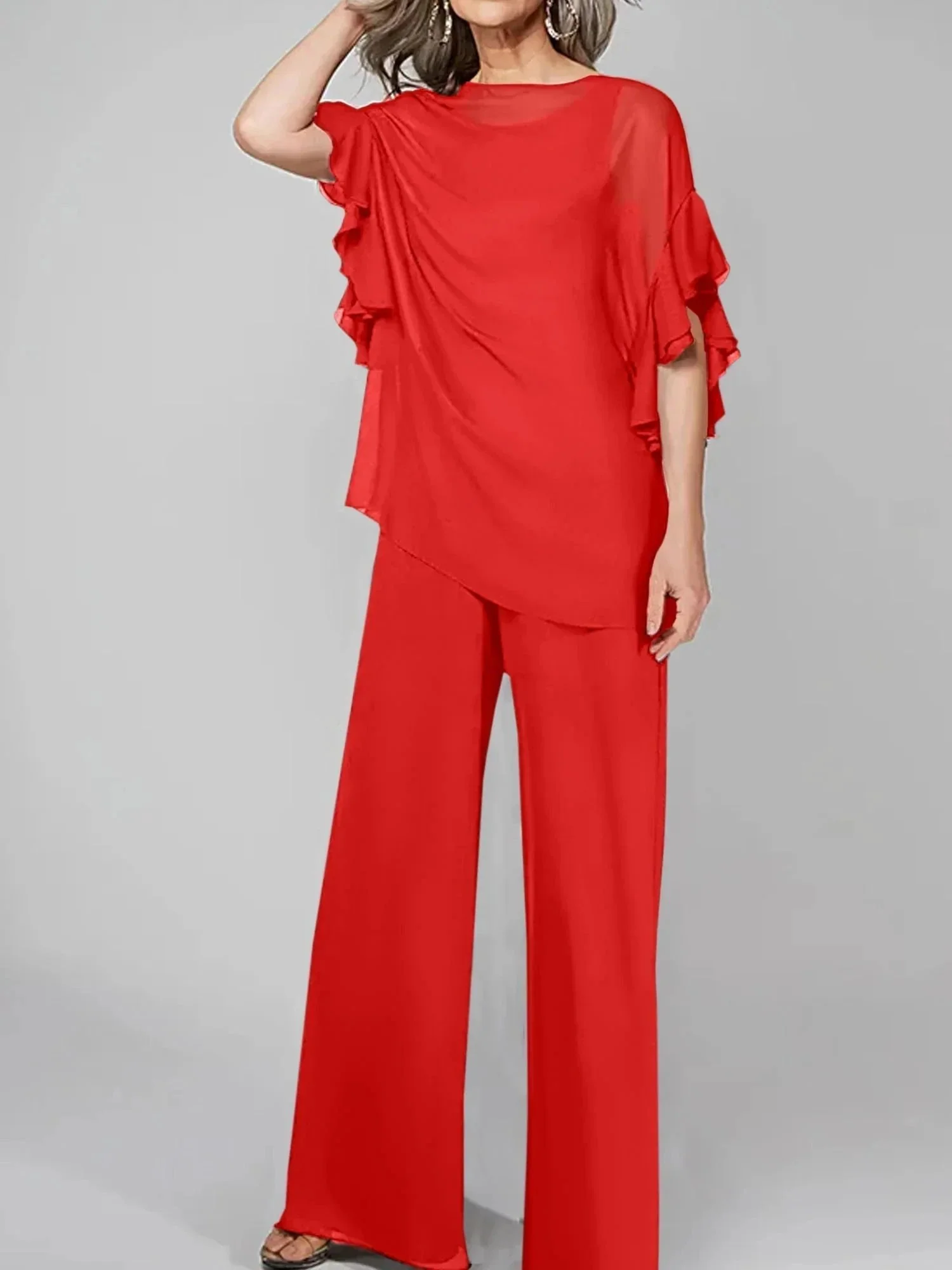 Jumpsuits Scoop Half Sleeves Chiffon Mother Of The Bride Pantsuits - Image 85