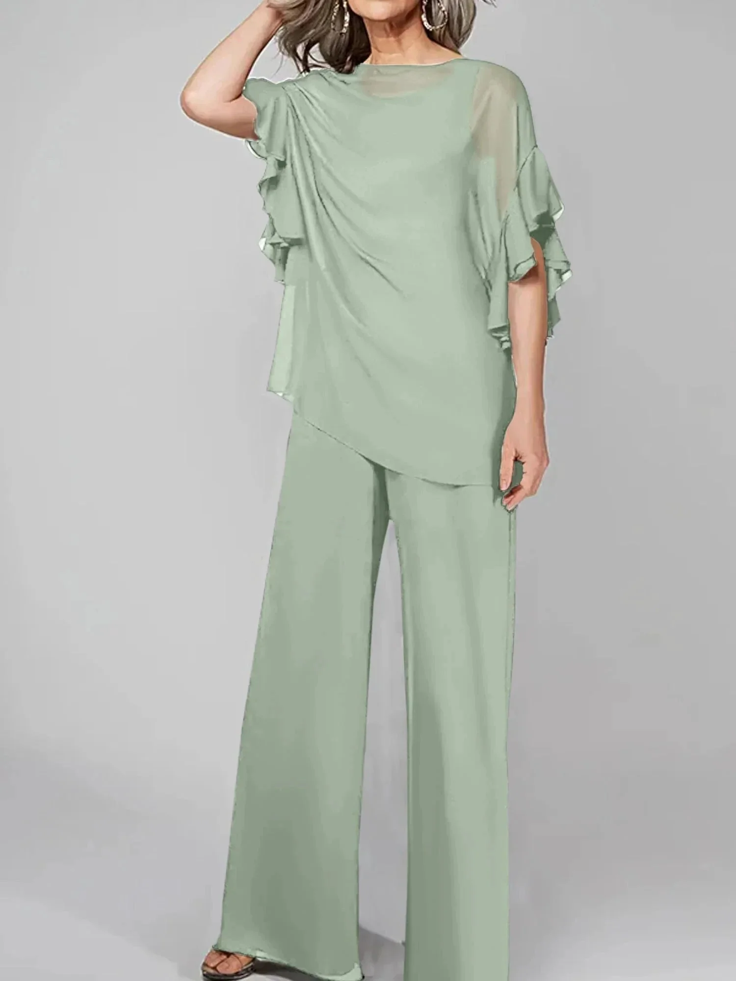 Jumpsuits Scoop Half Sleeves Chiffon Mother Of The Bride Pantsuits - Image 88