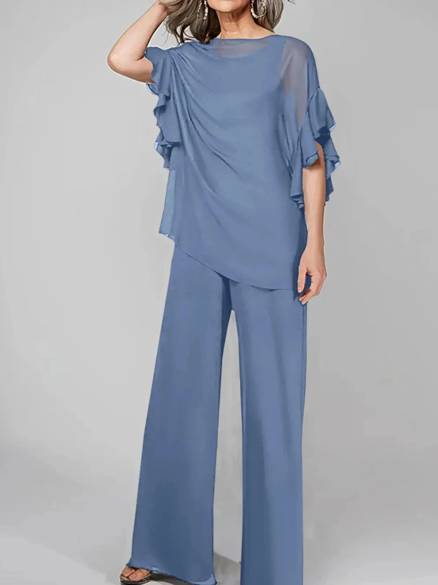 Jumpsuits Scoop Half Sleeves Chiffon Mother Of The Bride Pantsuits - Image 92