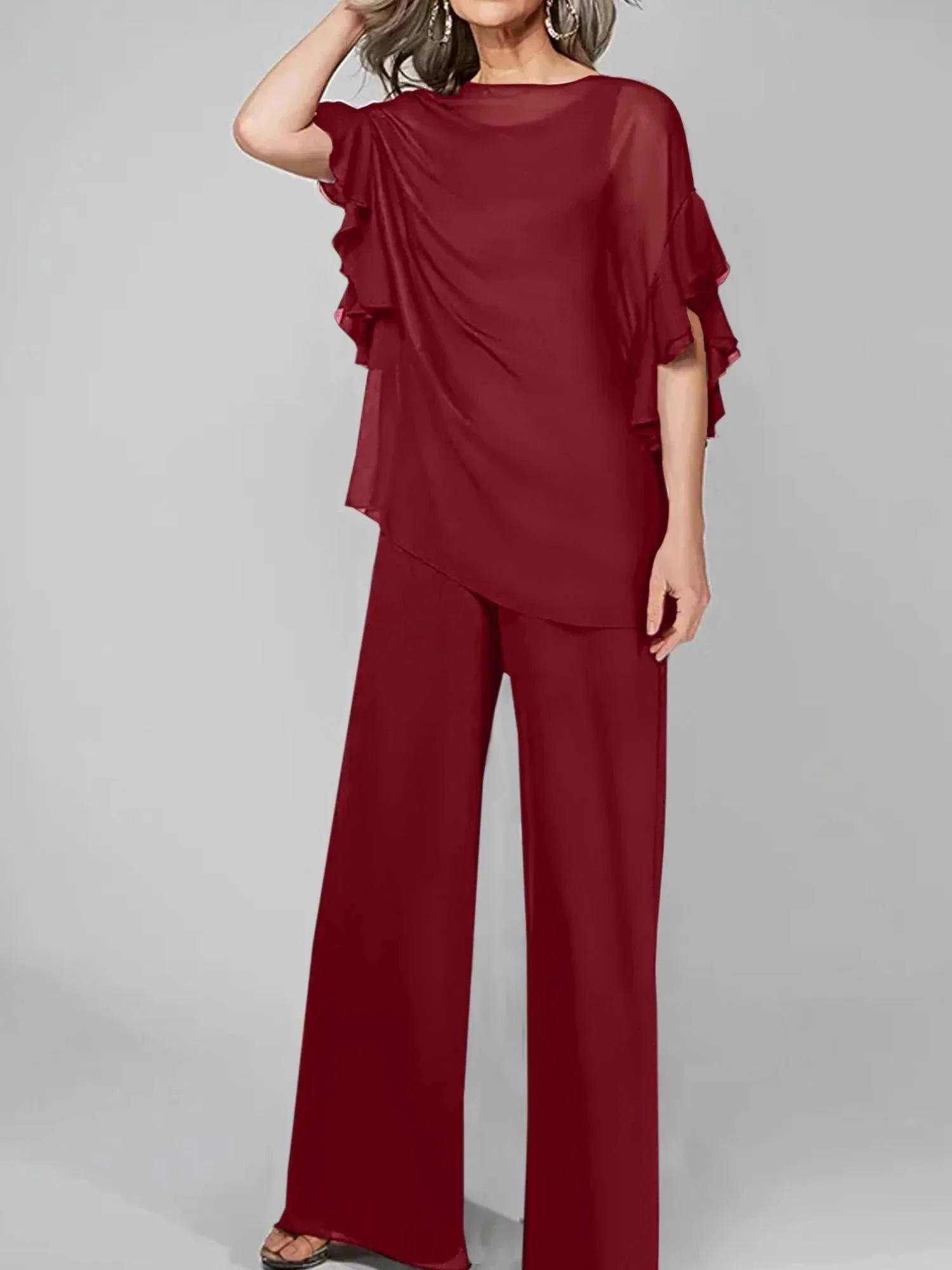 Jumpsuits Scoop Half Sleeves Chiffon Mother Of The Bride Pantsuits - Image 97