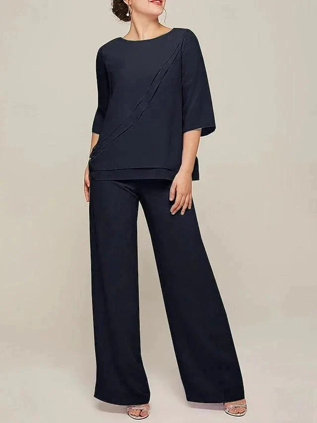 Jumpsuits Scoop Half Sleeves Chiffon Mother Of The Bride Pantsuits with Ruffles - Image 4