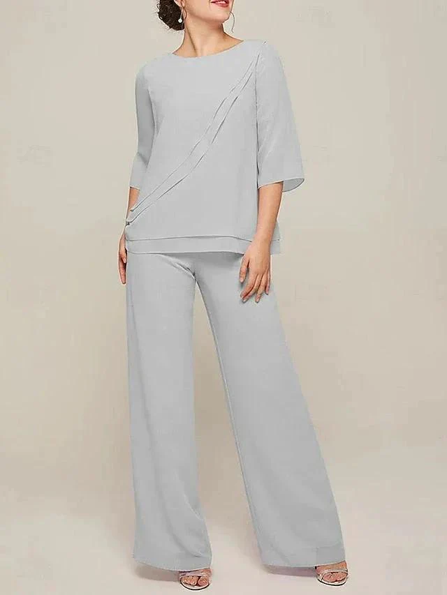 Jumpsuits Scoop Half Sleeves Chiffon Mother Of The Bride Pantsuits with Ruffles - Image 6
