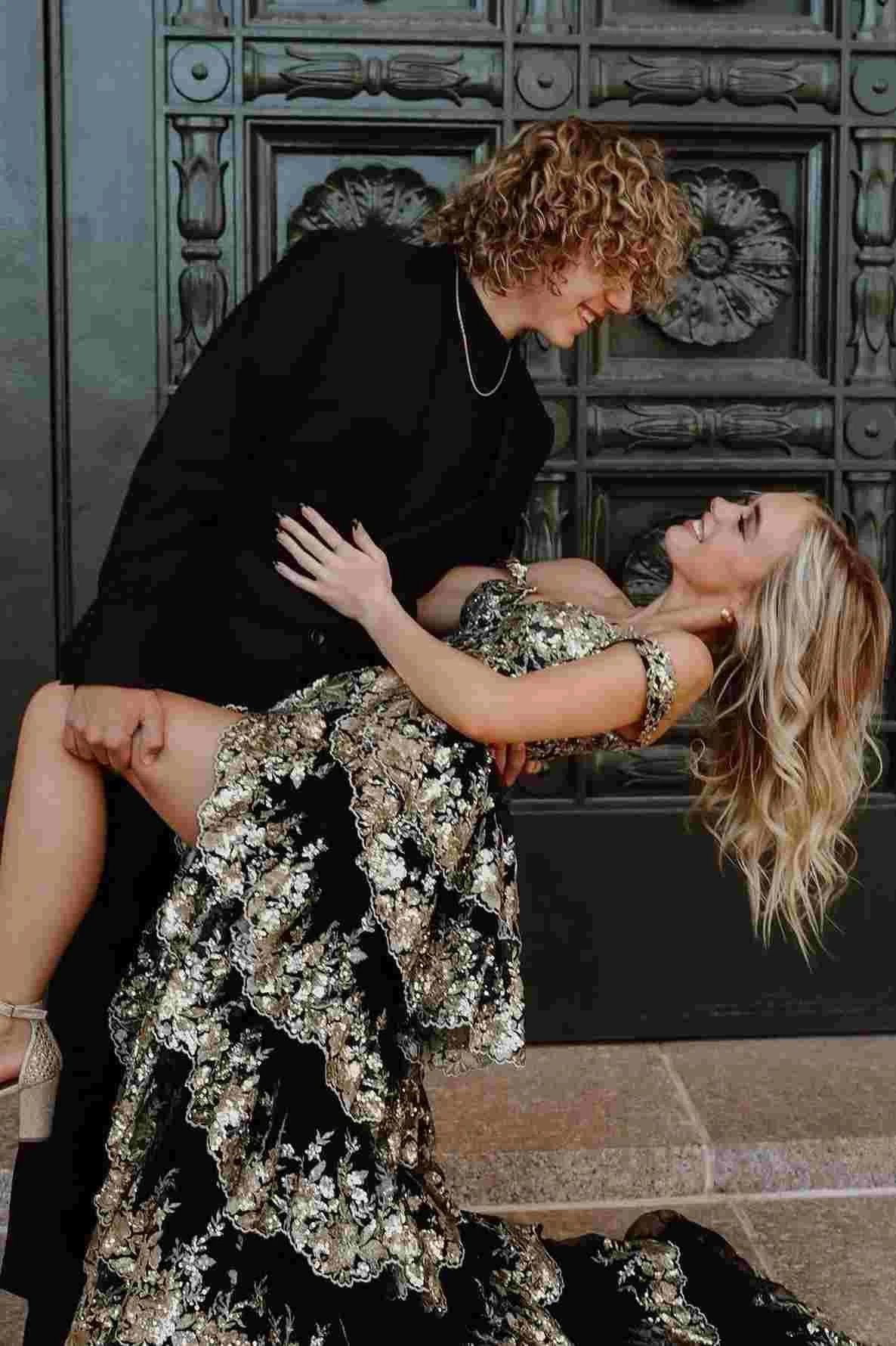 Kaira | Gold Off the Shoulder Sequin Long Prom Dress with Slit - Image 6