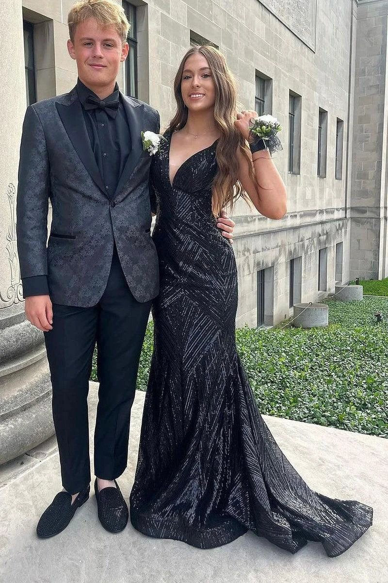 Karmina | Mermaid V Neck Sequins Sweep Train Long Prom Dresses - Image 2