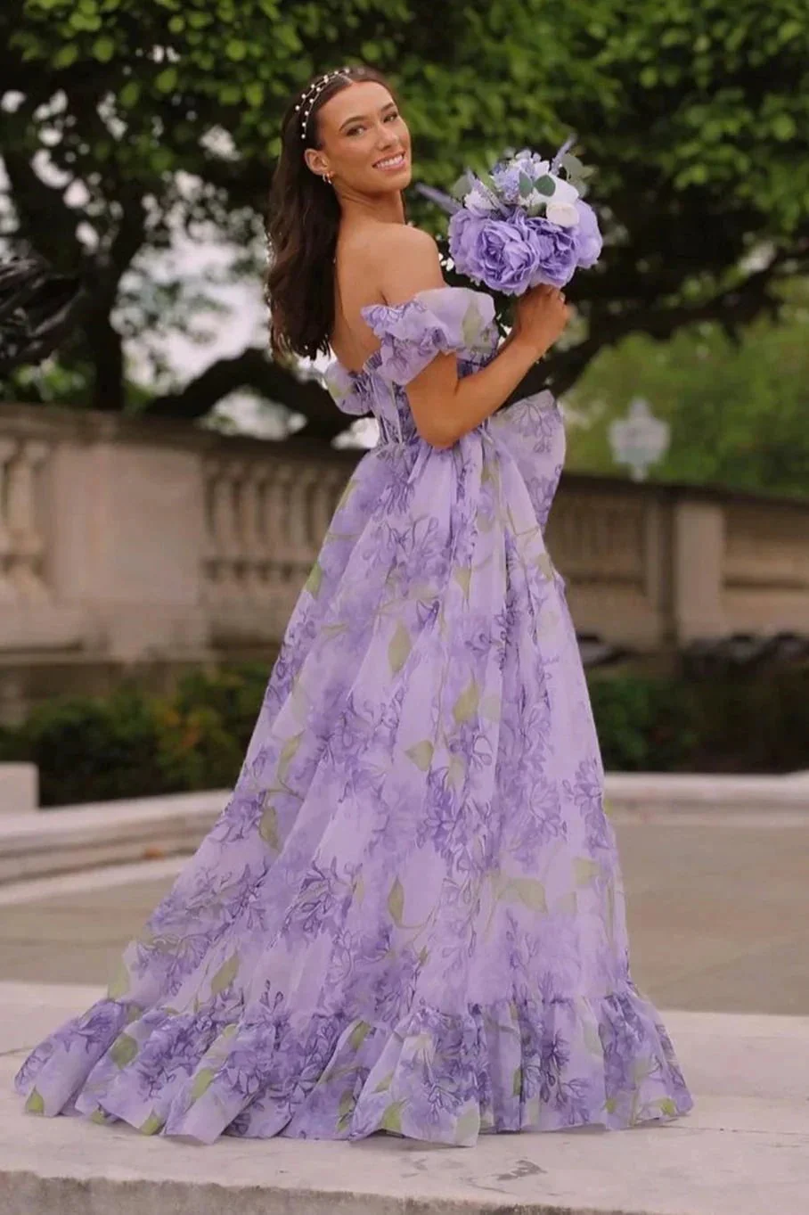 Kay | Strapless A-Line Floral Prom Dress With Detachable Sleeves - Image 2