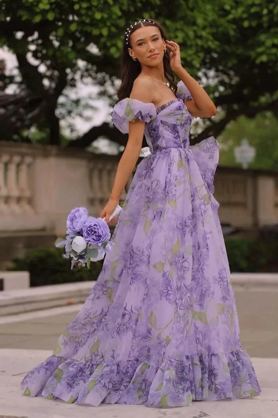 Kay | Strapless A-Line Floral Prom Dress With Detachable Sleeves - Image 3