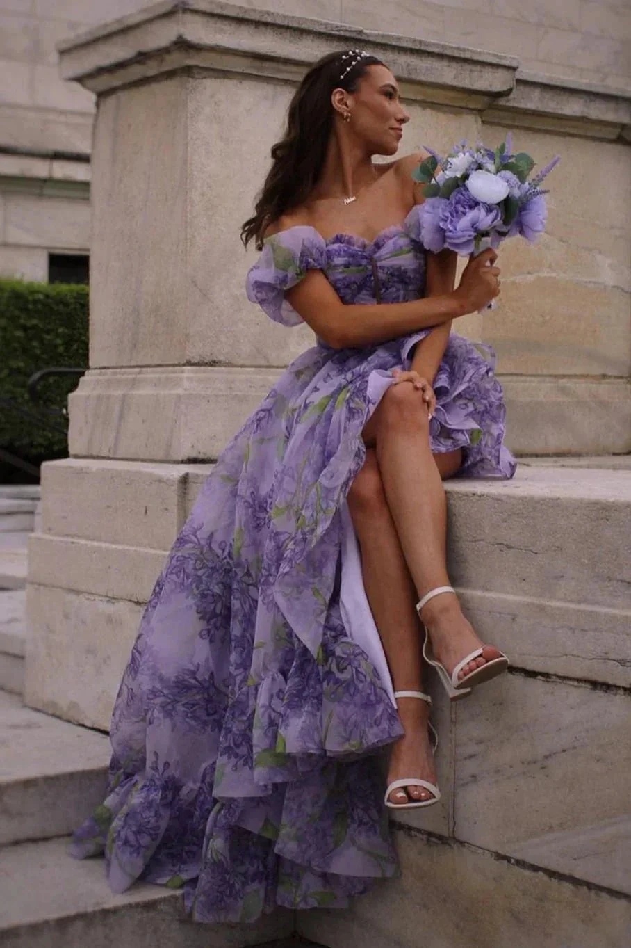 Kay | Strapless A-Line Floral Prom Dress With Detachable Sleeves - Image 5