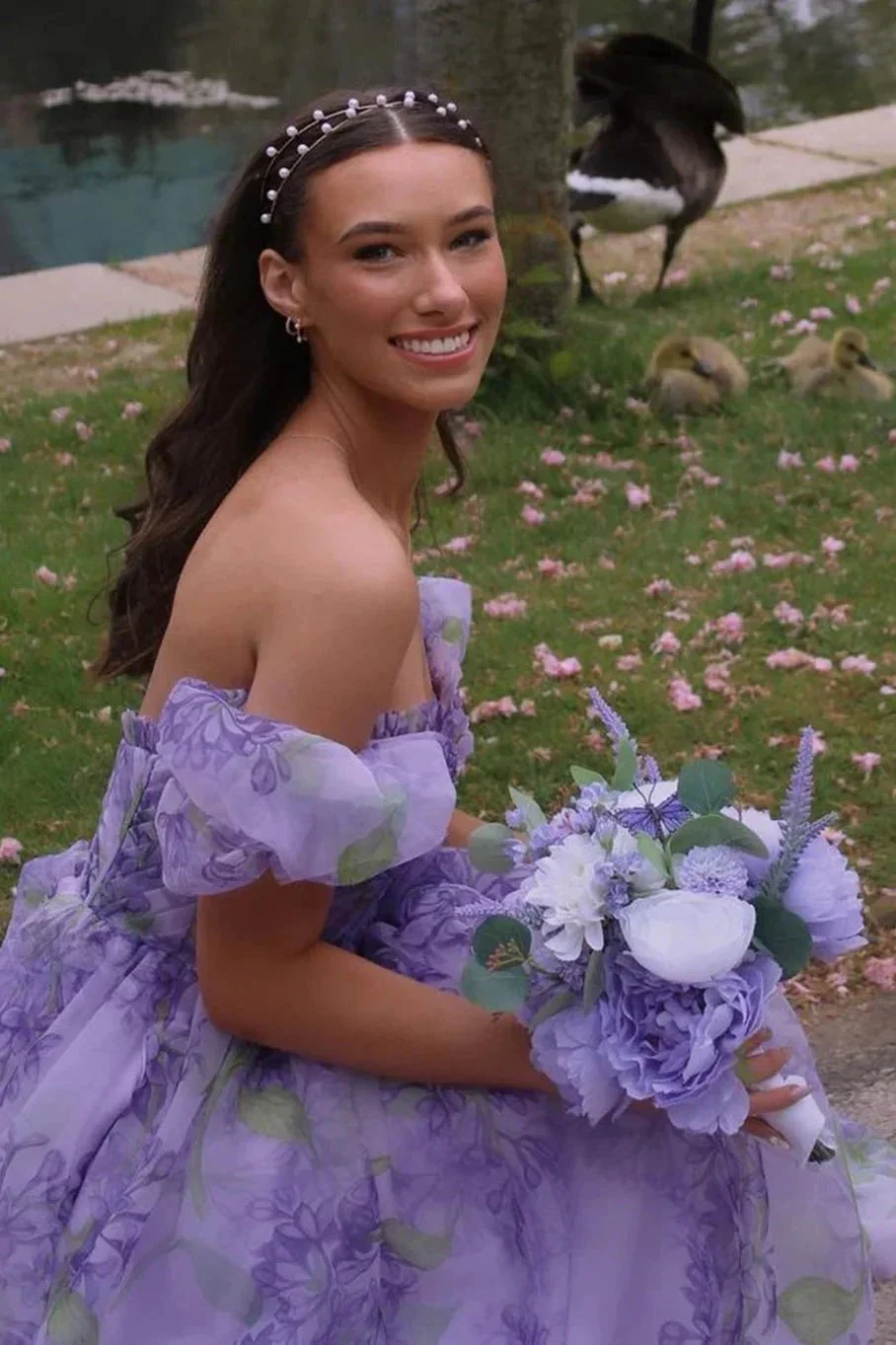 Kay | Strapless A-Line Floral Prom Dress With Detachable Sleeves - Image 6