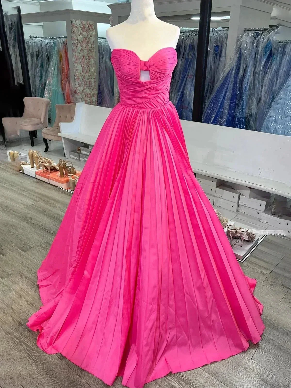 Kenji | Red Satin Strapless Keyhole Ball Gown - Image 2