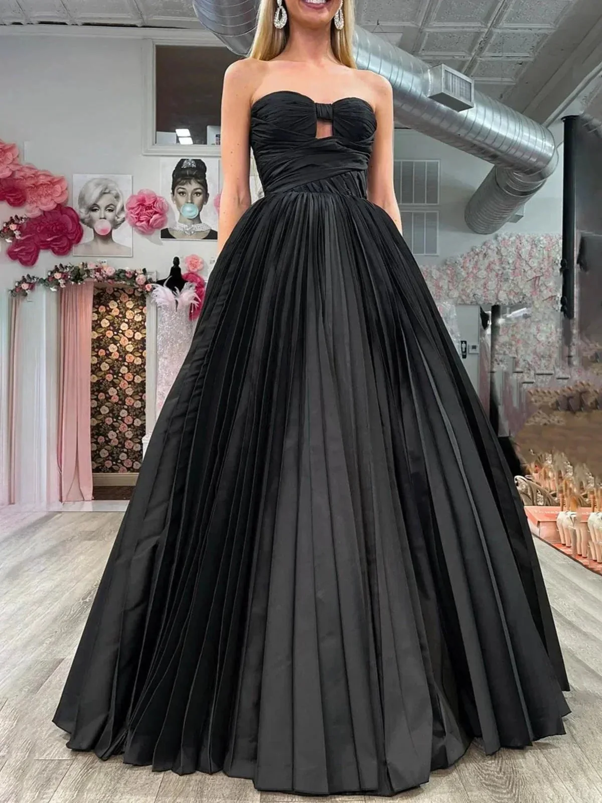 Kenji | Red Satin Strapless Keyhole Ball Gown - Image 3