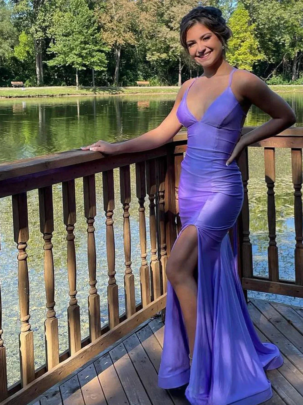 Kenny | Lilac Straps Sheath Mermaid Prom Dress with Lace-up Back - Image 3