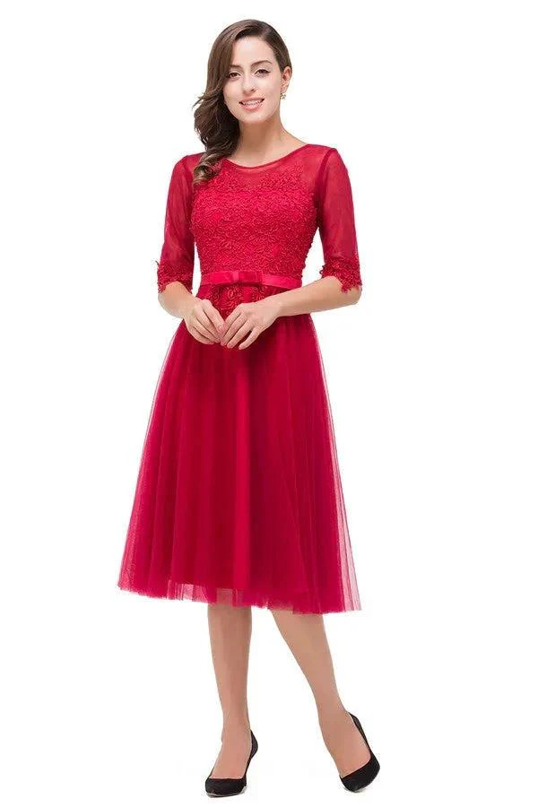 Knee-length Crew A-line Half Sleeve Sashes Bridesmaid Dresses - Image 2