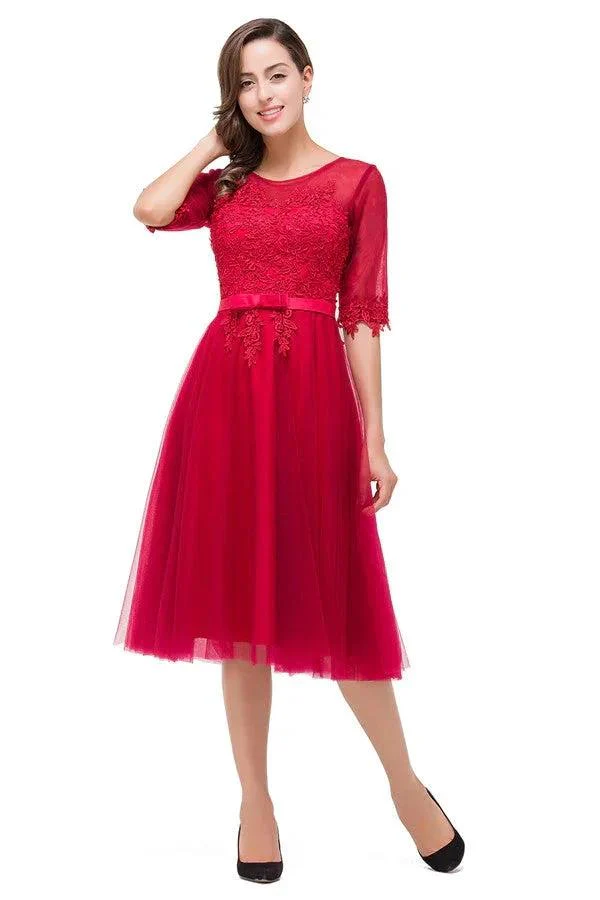 Knee-length Crew A-line Half Sleeve Sashes Bridesmaid Dresses - Image 3