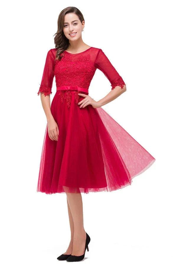 Knee-length Crew A-line Half Sleeve Sashes Bridesmaid Dresses - Image 4