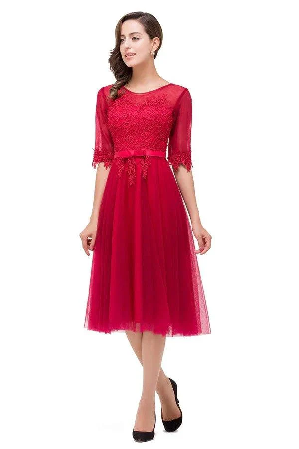 Knee-length Crew A-line Half Sleeve Sashes Bridesmaid Dresses - Image 5