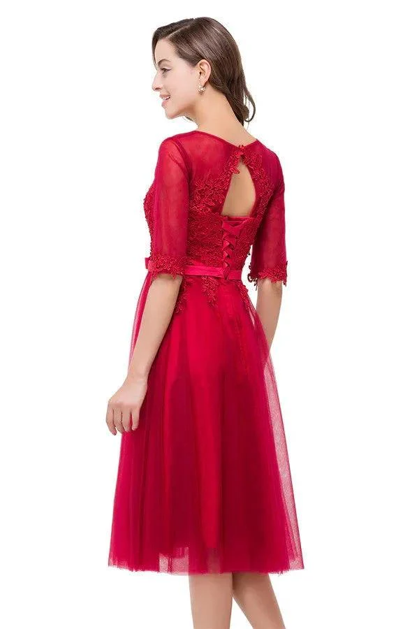 Knee-length Crew A-line Half Sleeve Sashes Bridesmaid Dresses - Image 6