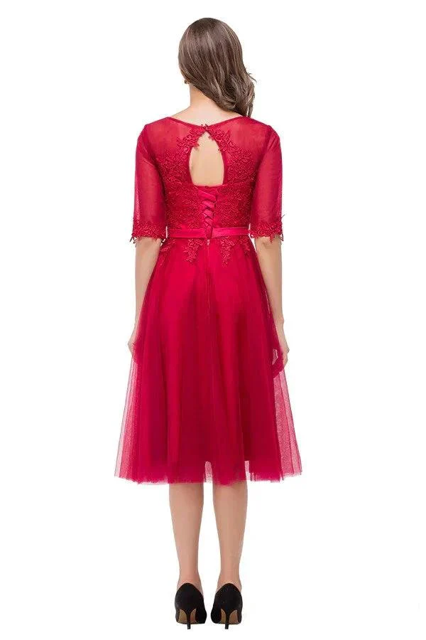 Knee-length Crew A-line Half Sleeve Sashes Bridesmaid Dresses - Image 7