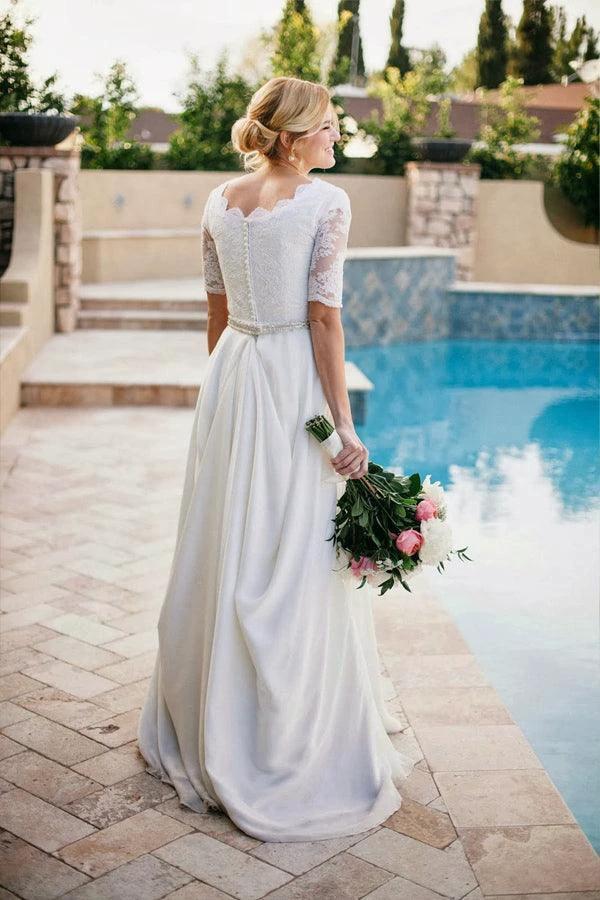 Lace A-Line Beading Ivory Half Sleeve Wedding Dress WD145 - Image 2