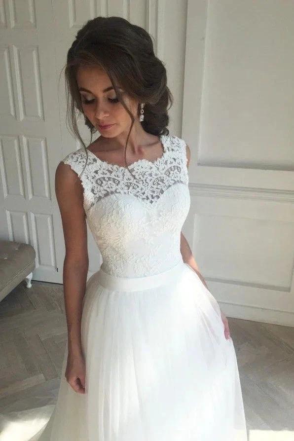 Lace A-line Simple Sleeveless Sash Open-Back Wedding Dresses - Image 3