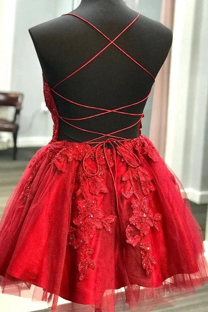 Lace Appliqued Red Short Homecoming Dress SYH22 - Image 2