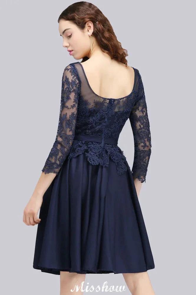 Lace Appliques 3/4 Sleeves Short Bridesmaid Dresses Daily Casual Dress - Image 2