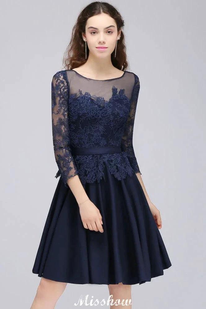 Lace Appliques 3/4 Sleeves Short Bridesmaid Dresses Daily Casual Dress - Image 3