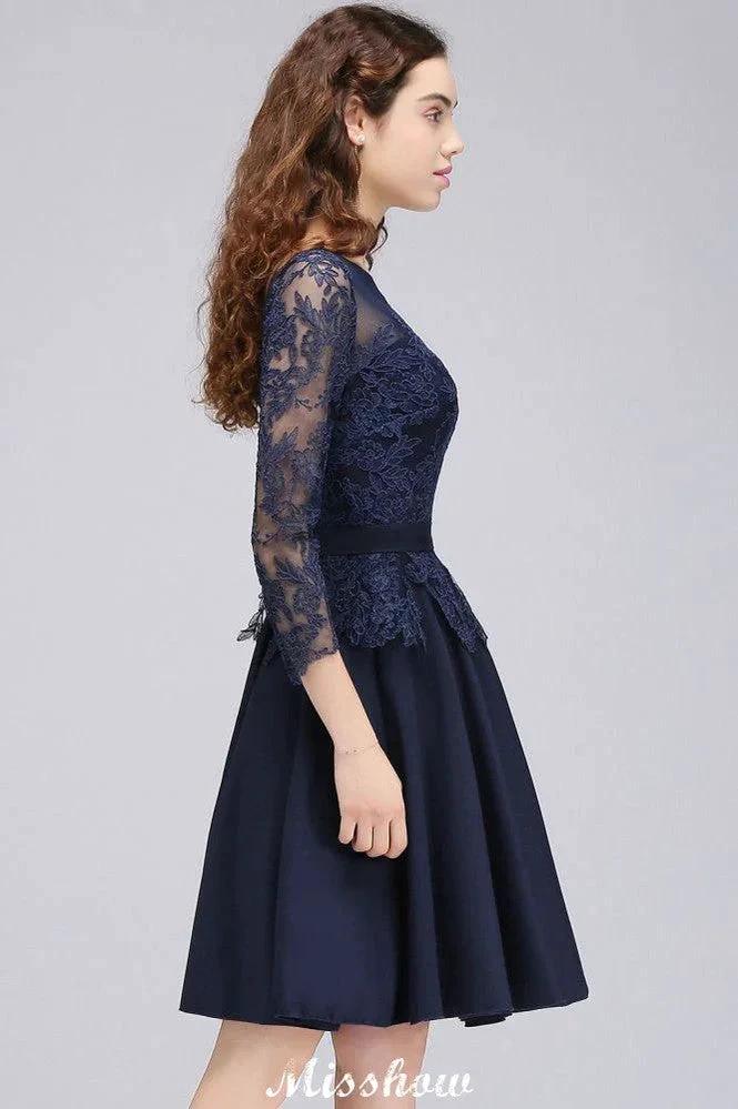 Lace Appliques 3/4 Sleeves Short Bridesmaid Dresses Daily Casual Dress - Image 4