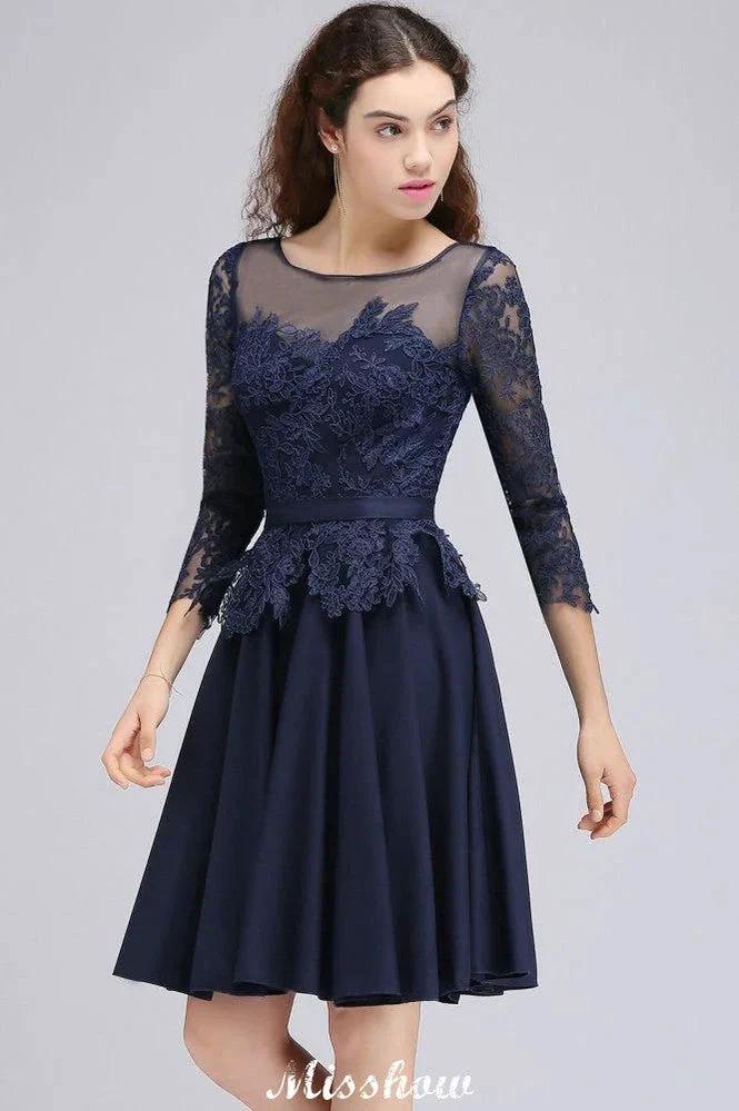 Lace Appliques 3/4 Sleeves Short Bridesmaid Dresses Daily Casual Dress - Image 5