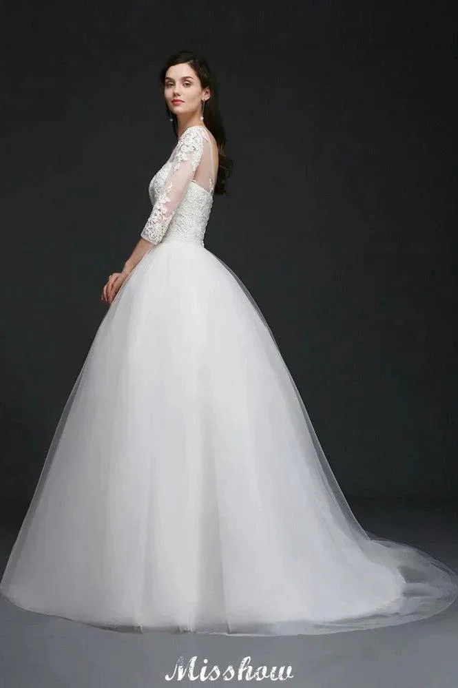 Lace Appliques Ball Gown Scoop Tulle Wedding Dress - Image 2