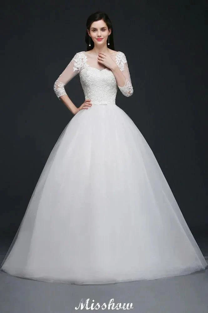 Lace Appliques Ball Gown Scoop Tulle Wedding Dress - Image 3