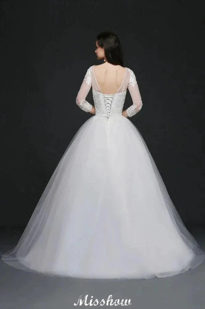 Lace Appliques Ball Gown Scoop Tulle Wedding Dress - Image 4
