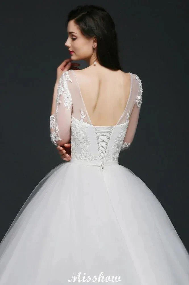 Lace Appliques Ball Gown Scoop Tulle Wedding Dress - Image 5