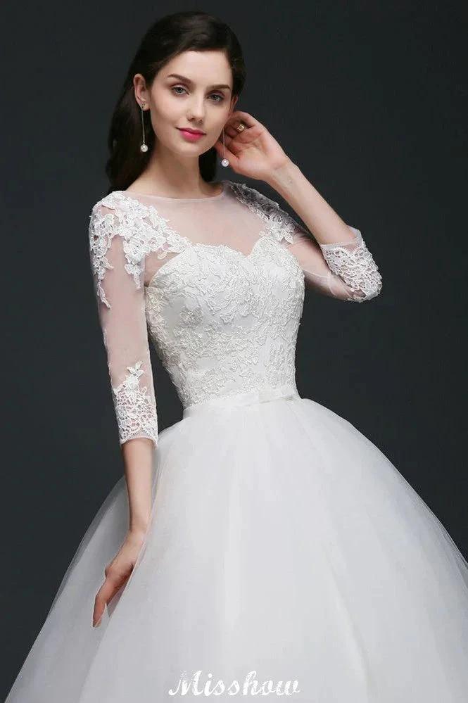 Lace Appliques Ball Gown Scoop Tulle Wedding Dress - Image 6