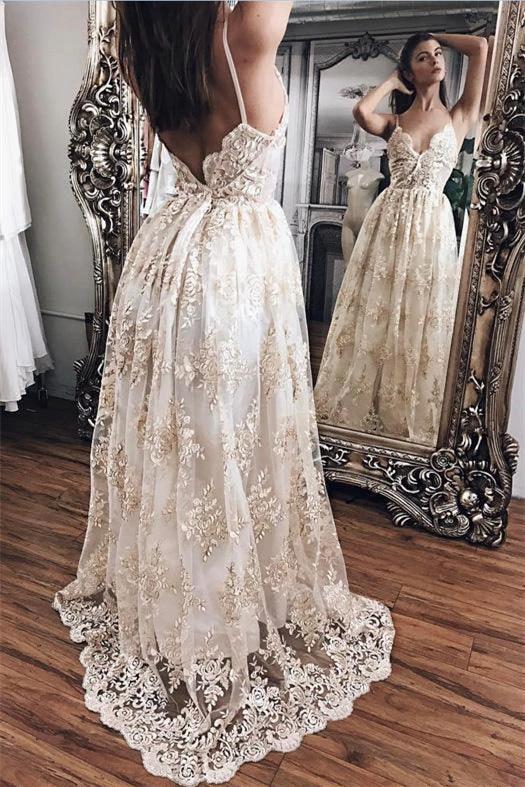 Lace Appliques Elegant V-Neck Prom Dress Tiered Backless Sleeveless Evening Dress - Image 2