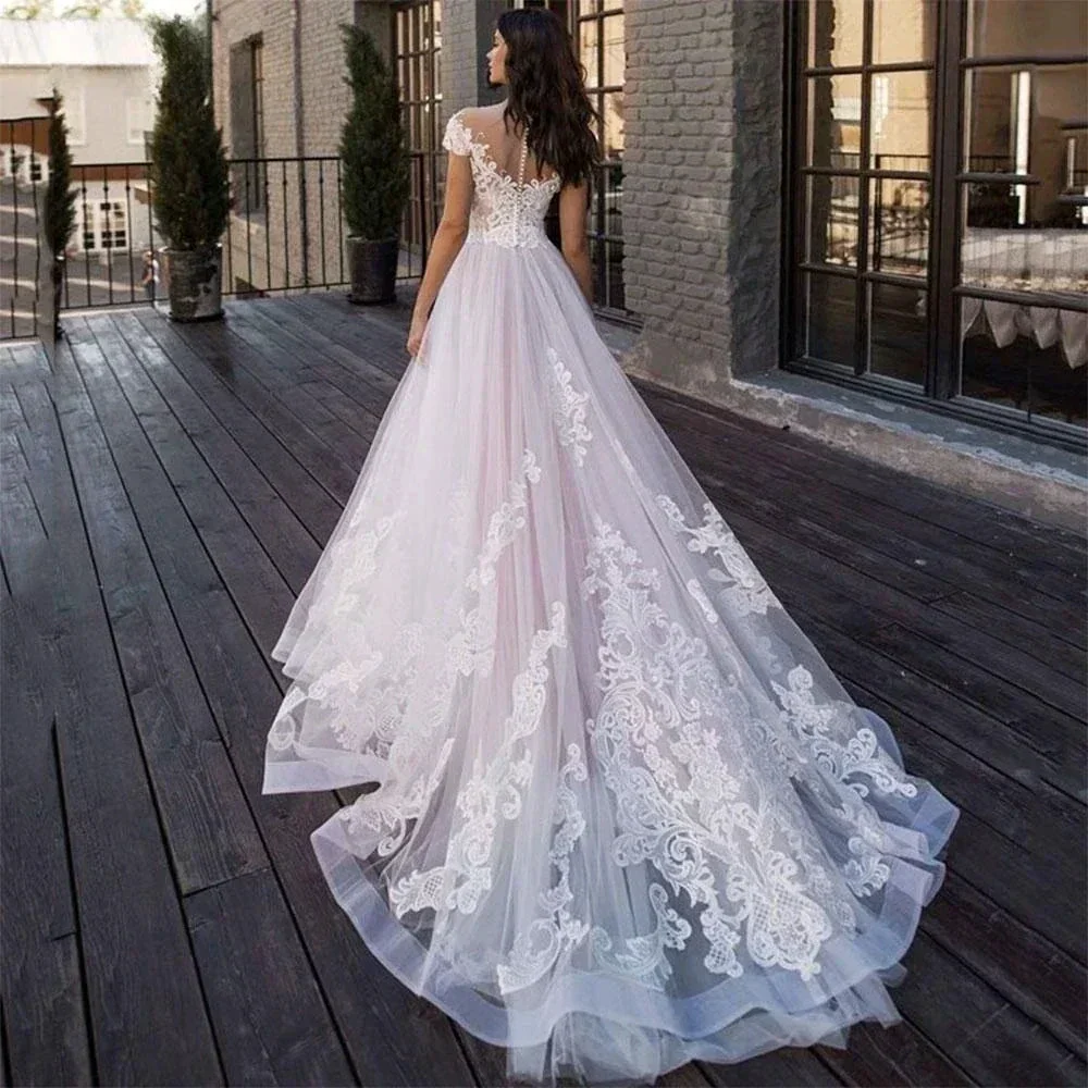 Lace Appliques Princess Bohomian Beach Wedding Dress Vestido De Noiva Cap Sleeve V-Neck Vestidos De Novia - Image 2