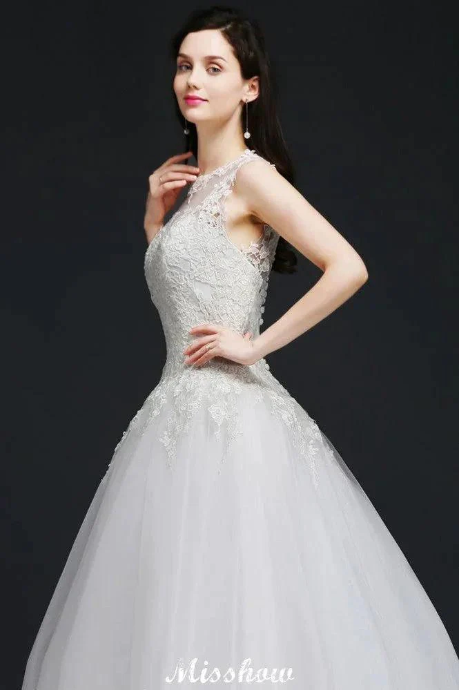 Lace Appliques Scoop Tulle Wedding Dress - Image 2