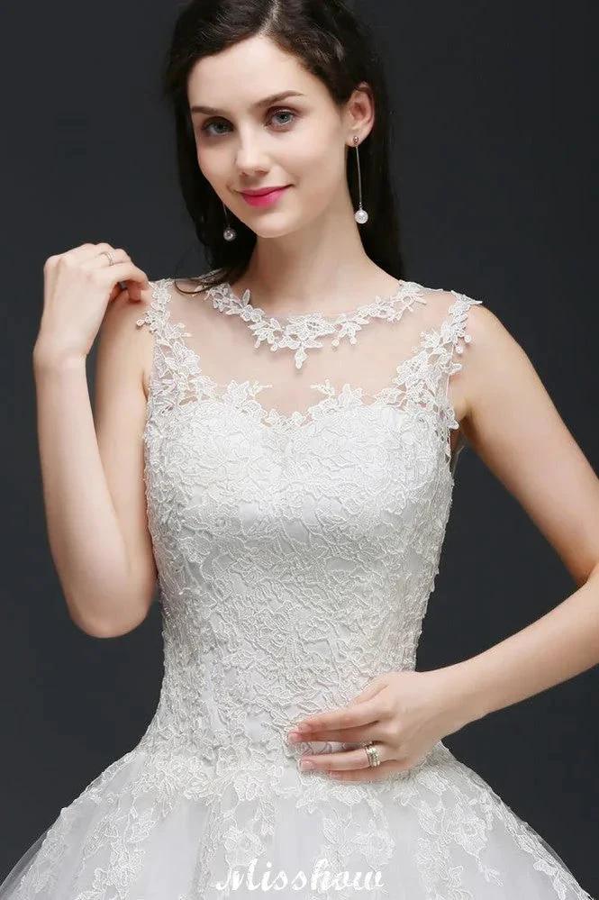 Lace Appliques Scoop Tulle Wedding Dress - Image 3
