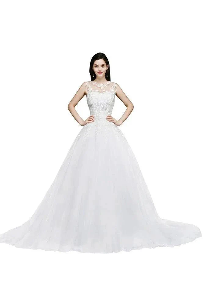 Lace Appliques Scoop Tulle Wedding Dress - Image 4