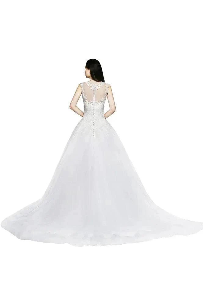 Lace Appliques Scoop Tulle Wedding Dress - Image 5