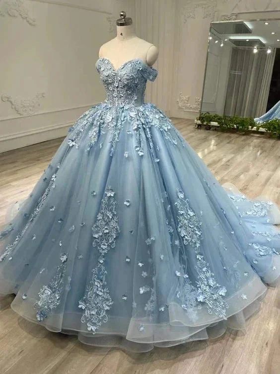 Lace Blue Off the Shoulder Ball Gown for Women Y6764 - Image 2
