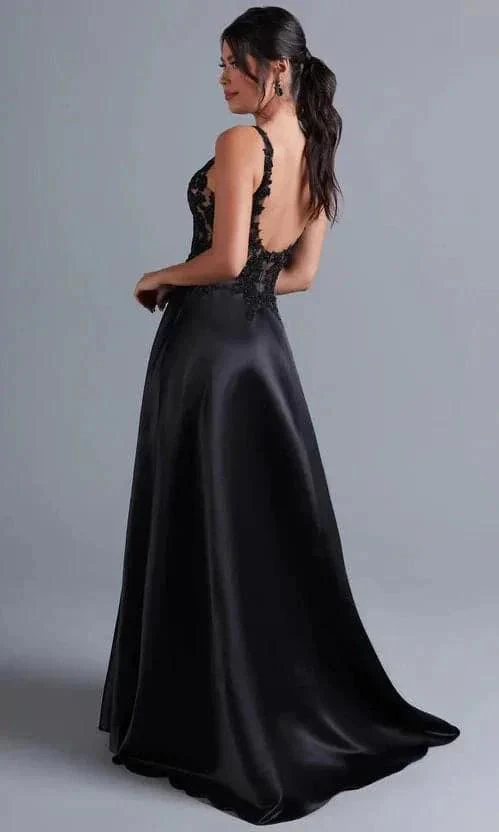 Lace Bodice Long Black A Line Prom Dress SYP75 - Image 2
