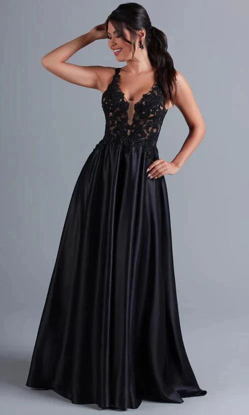 Lace Bodice Long Black A Line Prom Dress SYP75 - Image 3