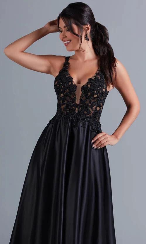 Lace Bodice Long Black A Line Prom Dress SYP75 - Image 4