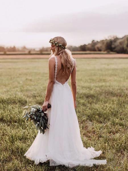 Lace Bodice Tulle Skirt Backless Bridal Gown Minimalist Wedding Dresses WD439 - Image 3